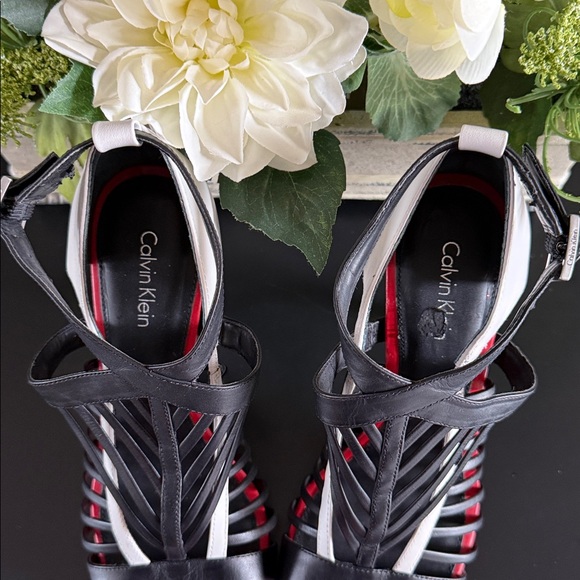 Calvin Klein Nadia Black, White, and Red Strappy Heels - Picture 10 of 14